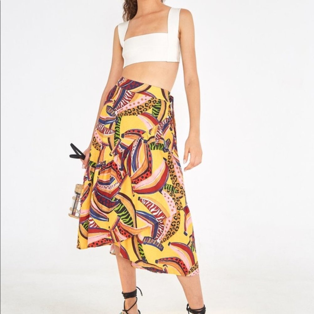 Farm Rio Yellow Wrap Skirt Medium